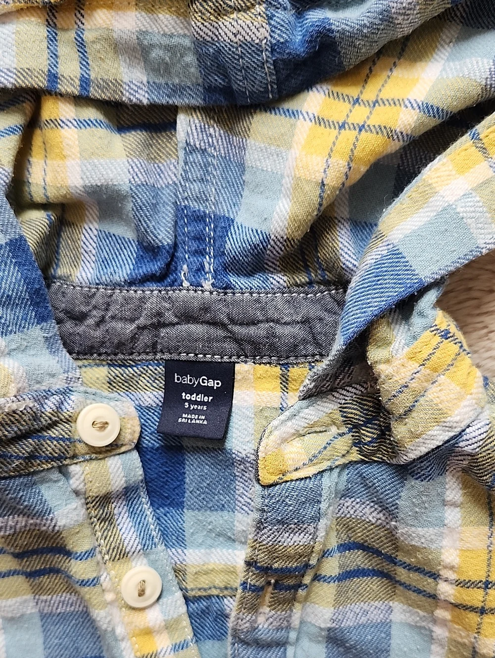GAP Kids Blue & Yellow Plaid Hooded Flannel Shirt